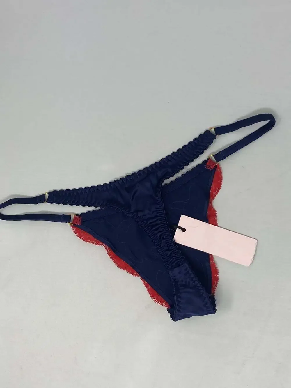 Agent Provocateur Molly Navy Red Silk Thong NWT $175
